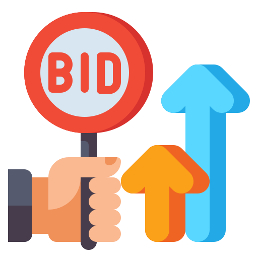 hand holding a sign that says bid